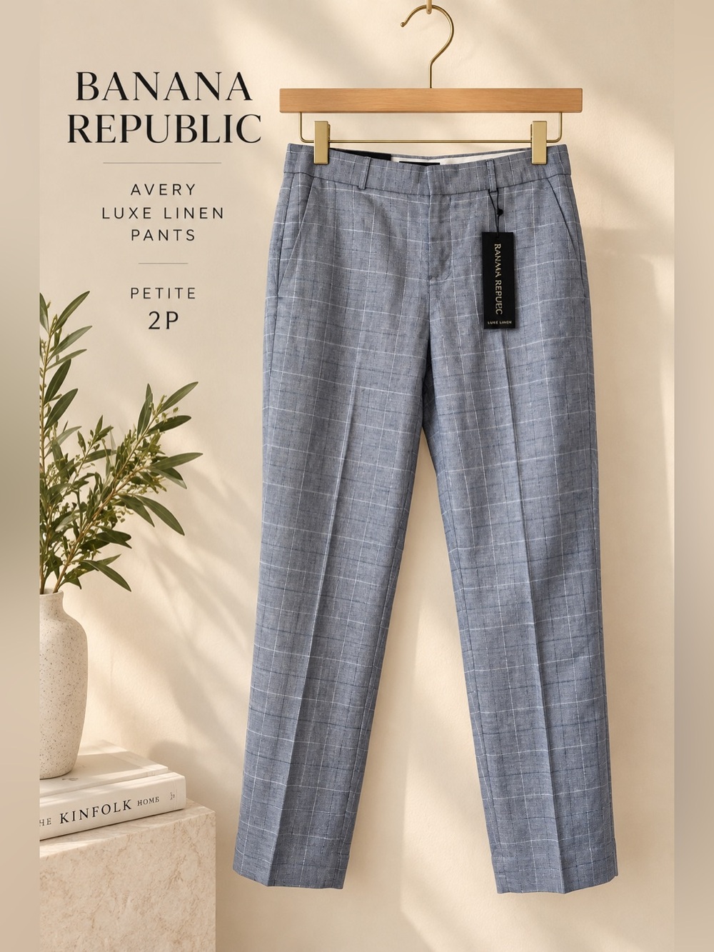 Banana Republic Avery Luxe Linen Plaid Crop Pants Petite 2P